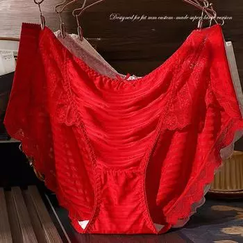 Женское нижнее белье больших размеров, однотонные простые японские трусики с кружевной окантовкой и средней завышенной талией, треугольные трусики XL