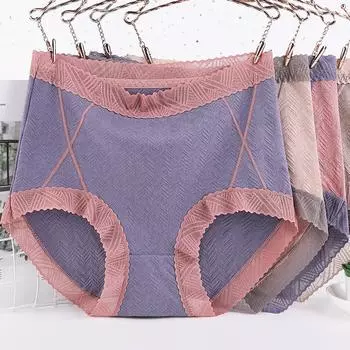 Женское нижнее белье больших размеров из чистого хлопка с кружевом, трусики с высокой талией, летнее нижнее белье, шорты, трусики XL
