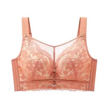 Женское нижнее белье большого размера с большой грудью, с маленькой полной чашкой, топ без бретелек, с антипровисающими боковыми частями груди, новый тонкий стиль, собранный, дышащий кружевной бюстгальтер 36/80 мандариновый