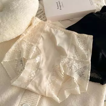 Женское нижнее белье большого размера с высокой талией, женские дышащие простые трусики из шелка шелковицы с подтяжкой живота и бедер L зелёный