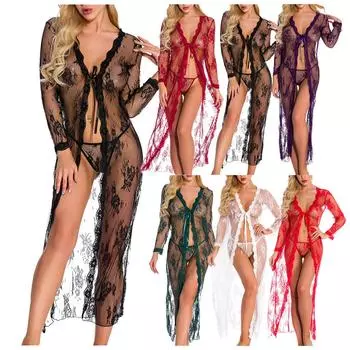 Женское нижнее белье Цельная одежда Кружевная сетка Нижнее белье V-образный вырез Пижамы Сорочка S