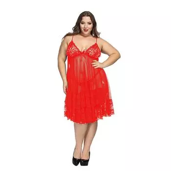 Женское нижнее белье Цветочное кружевное белье Babydoll V-образным вырезом Одежда для сна с бантом Сорочка XXXL