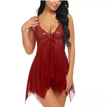 Женское нижнее белье Цветочное кружевное белье Babydoll V-образным вырезом для сна Ремешок Сорочка M