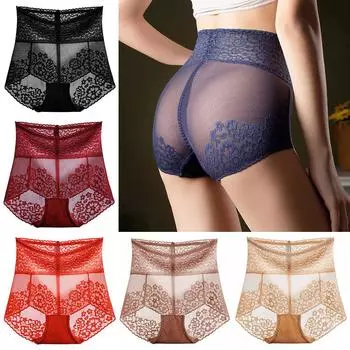Женское нижнее белье для похудения, трусики, трусы, бесшовные, с высокой талией, прозрачные кружевные трусики, сексуальные L