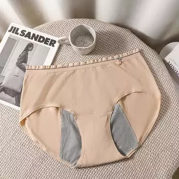 Женское нижнее белье Дышащие трусики средней посадки Менструальные трусы большого размера Трусики Трусы для периода Защищающие от протекания брифы 3XL абрикосовый