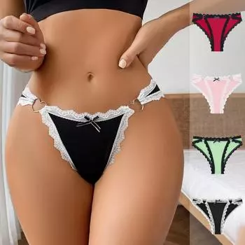 Женское нижнее белье европейского и американского размера с сексуальным бантом и пряжкой Love, декоративное кружево, импортные трусы со средней талией для женщин XS