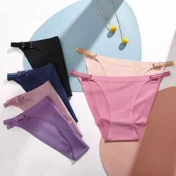 Женское нижнее белье FINETOO из ледяного шелка, сексуальные очаровательные гладкие треугольные брюки без следов с низкой талией S чёрный