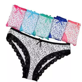 Женское нижнее белье, хлопковые кружевные трусики, трусы с принтом, сексуальные женские трусики, нижнее белье, 6 шт./компл. M