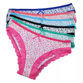 Женское нижнее белье, хлопковые кружевные трусики, трусы с принтом, сексуальные женские трусики, нижнее белье, 6 шт./компл. M