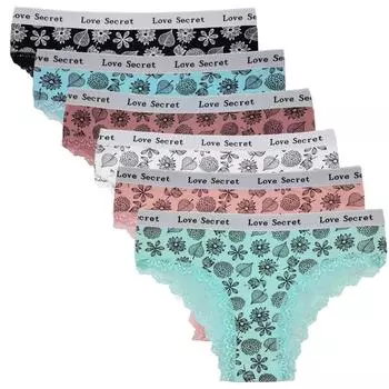 Женское нижнее белье, хлопковые сексуальные трусы с цветочным принтом, женские трусики, трусики, нижнее белье, 6 шт./лот M