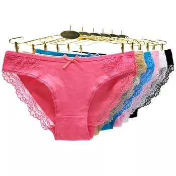 Женское нижнее белье, хлопковые сексуальные кружевные трусики с низкой талией, трусы для девочек, женские трусики, нижнее белье, 6 шт./компл. M
