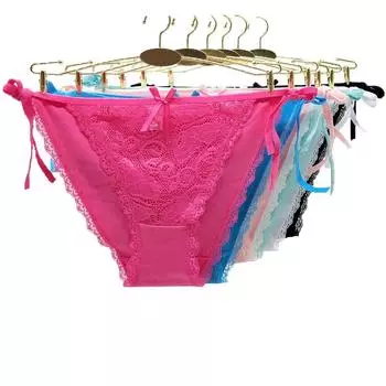 Женское нижнее белье, хлопковые сексуальные повседневные трусы со шнуровкой и низкой талией, прозрачные женские трусики, 6 шт./лот M