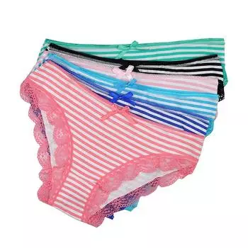 Женское нижнее белье, хлопковые сексуальные кружевные полосатые трусики с низкой талией, женские трусы, нижнее белье больших размеров, 6 шт.