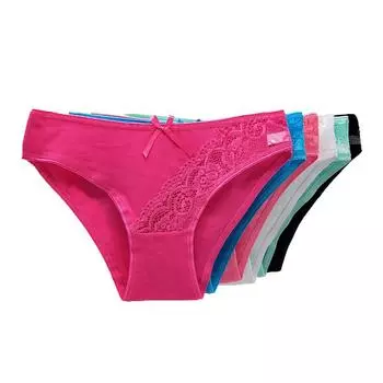 Женское нижнее белье, хлопковые трусики, сексуальные кружевные повседневные трусы с низкой талией для девочек, женские трусики, прозрачные, 6 шт. M