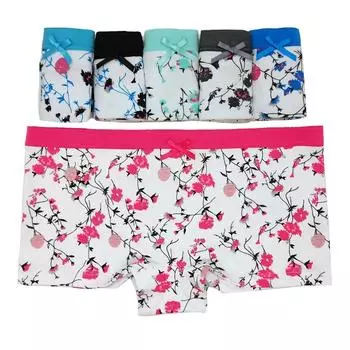 Женское нижнее белье, хлопковые трусы-боксеры с низкой талией и цветочным принтом, шорты для мальчиков, женские трусики, трусики, партия, 6 шт. M