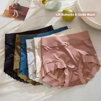 Женское нижнее белье Ice Silk с высокой талией, простое, дышащее, не оставляющее следов, однотонное, высокоэластичное, подтягивающее ягодицы, трусики M чёрный