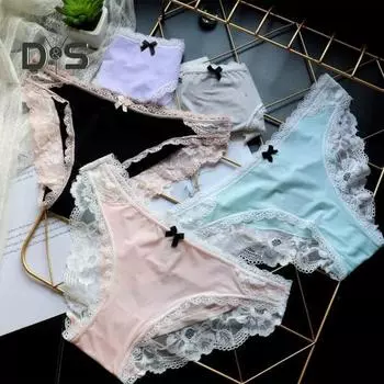 Женское нижнее белье Ice Silk, сексуальные кружевные трусики с низкой талией, бесшовные трусы-шорты, дышащие, эластичные трусы M светло-серый