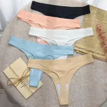 Женское нижнее белье Ice Silk Thongs Бесшовные трусики T-panties Спортивные удобные сексуальные трусы-бикини Женское нижнее белье Love с низкой талией Дышащее S белый