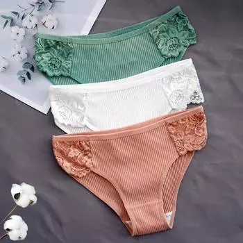 Женское нижнее белье из 3 предметов из чистого хлопка, мягкое и удобное, для девочек, большого размера, со средней и низкой талией, треугольное нижнее белье, модные спортивные трусики M