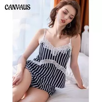 Женское нижнее белье из атласа Ice Silk с принтом и V-образным вырезом, кружевная ночная рубашка с шортами, комплект, сексуальный прозрачный пижамный комплект M синий