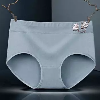 Женское нижнее белье из чистого хлопка со средней посадкой, дышащие трусы с принтом, сексуальное и минималистское женское нижнее белье L озеро синий