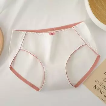 Женское нижнее белье из чистого хлопка, антибактериальные дышащие бесшовные летние тонкие свежие трусы со средней талией L розовый