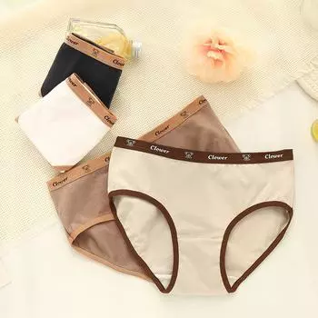 Женское нижнее белье из чистого хлопка со средней посадкой, дышащее и удобное, с рисунком из мультфильмов, с простыми буквами и треугольниками L чёрный