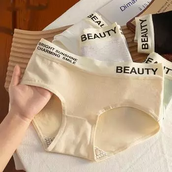 Женское нижнее белье из чистого хлопка с буквенным принтом, женские хлопковые трусы с промежностью, дышащие, со средней посадкой, бесшовные трусы M чёрный