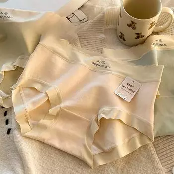 Женское нижнее белье из чистого хлопка 5А класса, антибактериальное, бесшовное, средней высоты, с подъемом талии и бедер, дышащее, полностью из хлопка, с треугольным вырезом M чёрный