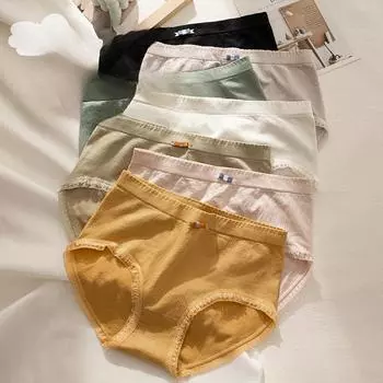 Женское нижнее белье из чистого хлопка с графеновым промежностным швом, простые трусы со средней посадкой, дышащие кружевные кромки, сексуальные треугольные трусики One Size чёрный