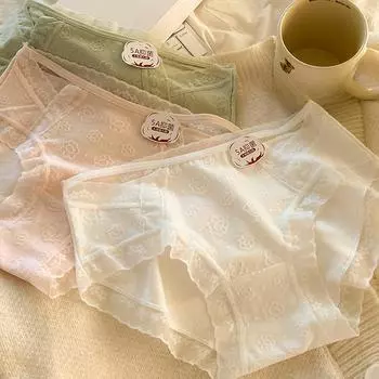 Женское нижнее белье из чистого хлопка 5A класса для младенцев, дышащее, антибактериальное, бесшовное, удобное, с треугольными чашечками и средней талией M белый