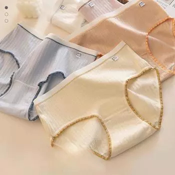 Женское нижнее белье из чистого хлопка, антибактериальные трусы со средней талией и промежностью, дышащие треугольные трусики M синий