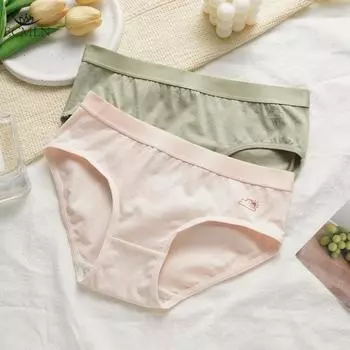 Женское нижнее белье из чистого хлопка для девочек, нижнее белье средней длины, хлопковые трусики с широким промежностью, сексуальные студенческие дышащие и удобные трусы M зелёный