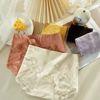 Женское нижнее белье из хлопка, антибактериальные трусики с высокой талией и кружевным краем, большие размеры, мягкий дизайн для девочек M