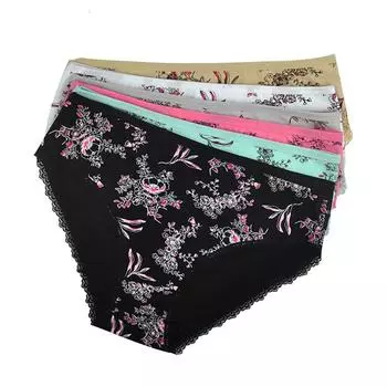 Женское нижнее белье из хлопка со средней талией и цветочным принтом, сексуальные кружевные женские трусики, трусы, нижнее белье больших размеров для женщин, 6 шт./лот XXL