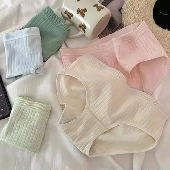 Женское нижнее белье из хлопка со средней талией в вертикальную полоску, женские однотонные удобные трусы на все времена года XL бежевый