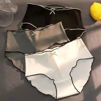 Женское нижнее белье из искусственного шелка с низкой талией, бесшовные трусы-треугольники, мягкие дышащие эластичные трусики, полностью закрывающие трусы с бантом M чёрный