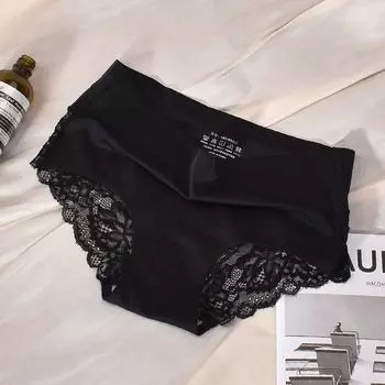 Женское нижнее белье из ледяного шелка, роскошные жемчужные кружевные треугольные трусы M чёрный