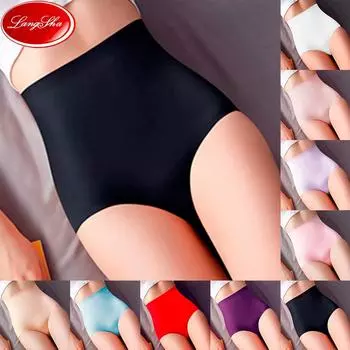 Женское нижнее белье из ледяного шелка, бесшовные трусики с высокой талией, мягкое нижнее белье, дышащие трусы до бедра, живота, размер L-XXXL