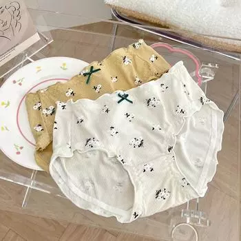 Женское нижнее белье Комфортные трусы Трусики со средней талией и принтом One Size