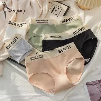 Женское нижнее белье корейского стиля из чистого хлопка со средней посадкой, симпатичные трусы M белый