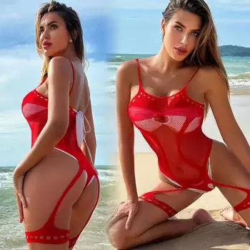 Женское нижнее белье красного цвета с высокой эластичностью, женское сексуальное сетчатое прозрачное боди, одежда, эротический комбинезон, свадебная одежда XXL