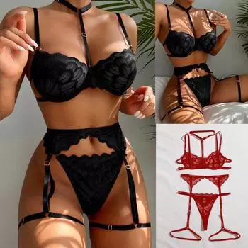 Женское нижнее белье, кружевное нижнее белье с подвязками, перспективное искушение, пижама с подвязками S