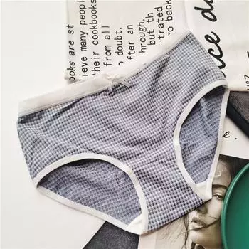 Женское нижнее белье, милые трусы, удобные девчачьи клетчатые трусики с низкой талией в темно-синем стиле, девчачьи трусики One Size белый