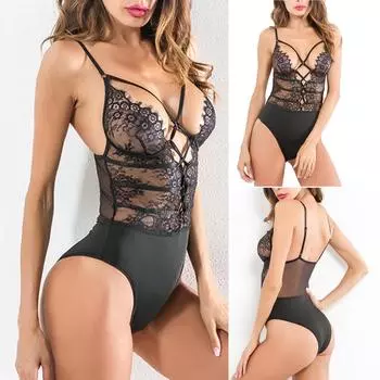 Женское нижнее белье, модное сексуальное кружевное боди с глубоким V-образным вырезом, кружевная сорочка L