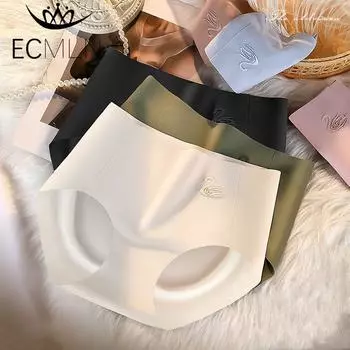 Женское нижнее белье No Show Cheeky, бесшовные трусики-брифы с минимальным покрытием из ледяного шелка для женщин M чёрный