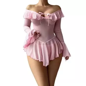 Женское нижнее белье, ночная рубашка, однотонное прозрачное платье с оборками, ночная рубашка, ночная рубашка, ночная рубашка со стрингами M