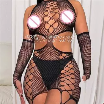 Женское нижнее белье Перспектива Рыболовная сеть Чулки для всего тела Костюмы Женские эротические сетчатые колготки Нижнее белье Прозрачный комбинезон XXS