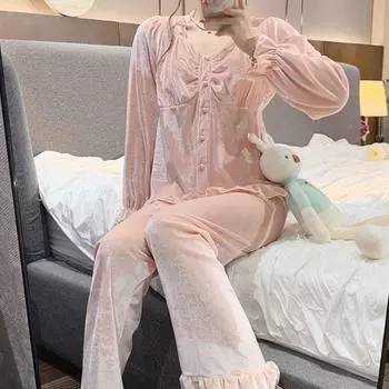 Женское нижнее белье, пижамный комплект, одежда для женщин, осенний новый золотой бархатный комплект из двух предметов, женский ночной костюм, нижнее белье, домашняя одежда M абрикосовый