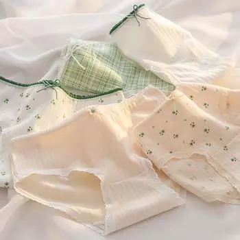 Женское нижнее белье, простые цветочные брюки из чистого хлопка с поясной сумкой, треугольные брюки для студентов M 6 strip
